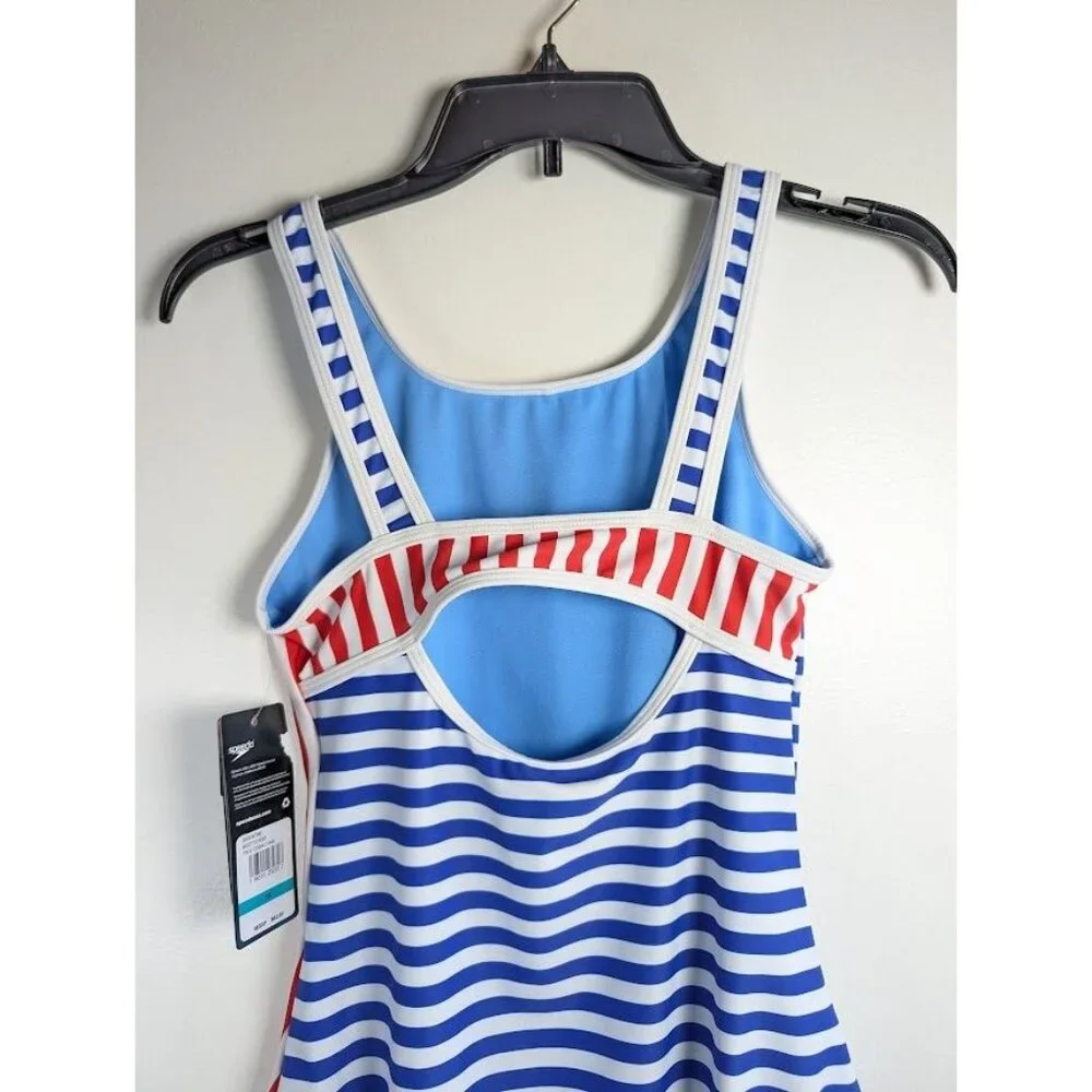 SPEEDO Swimsuit Kid Girls Size 16 One Piece Stripe Chlorine Resistant Summer NEW